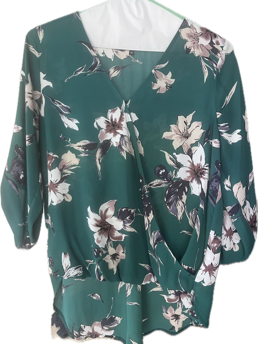 West Kei Teal Floral V-Neck Blouse